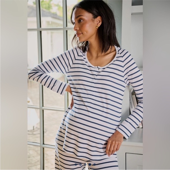 LAKE Other - Lake Pajamas Maternity Pima Long Sleeve Pajama Top in Navy/White Stripe SZ S NEW